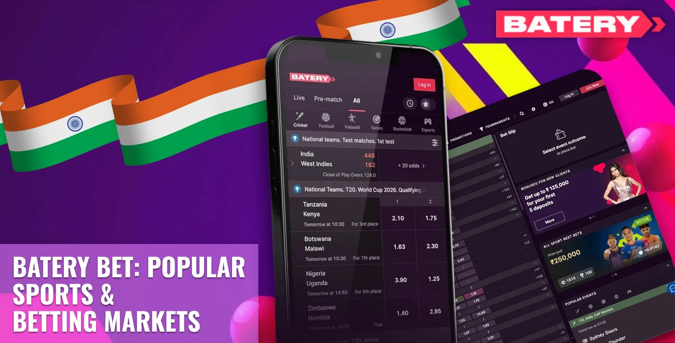 Available sports betting options at Batery Bet