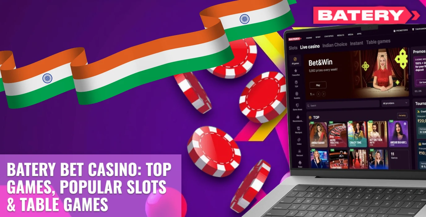 Popular casino games, slots and table games at Batery Bet